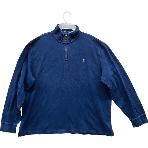 Polo Ralph Lauren Pullover Mens XL Blue Quarter Zip Sweatshirt Cotton 1/4 - Picture 1 of 6